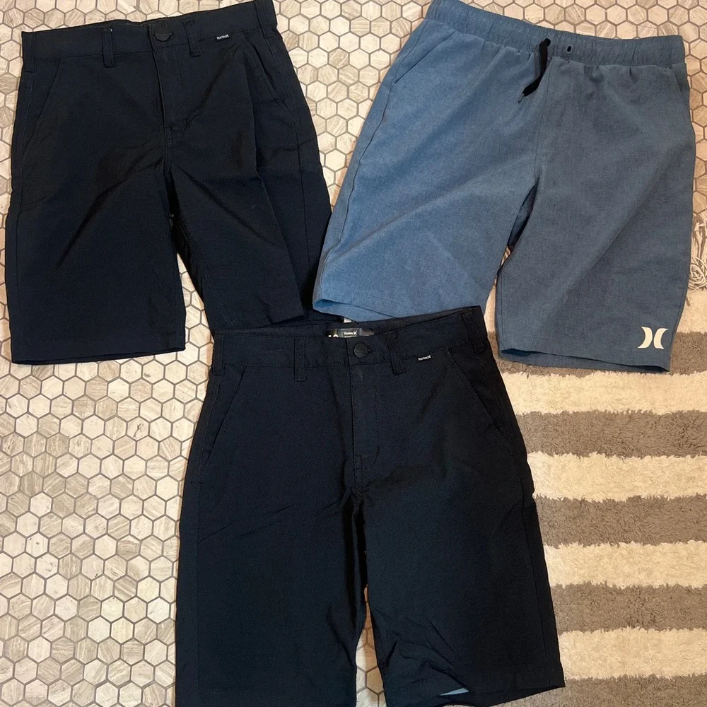 3 pairs of Hurley boys shorts - black are size 12 - blue ones are youth large - Picture 1 of 6